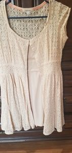 Short sleeve spaghetti strap with lace overlay